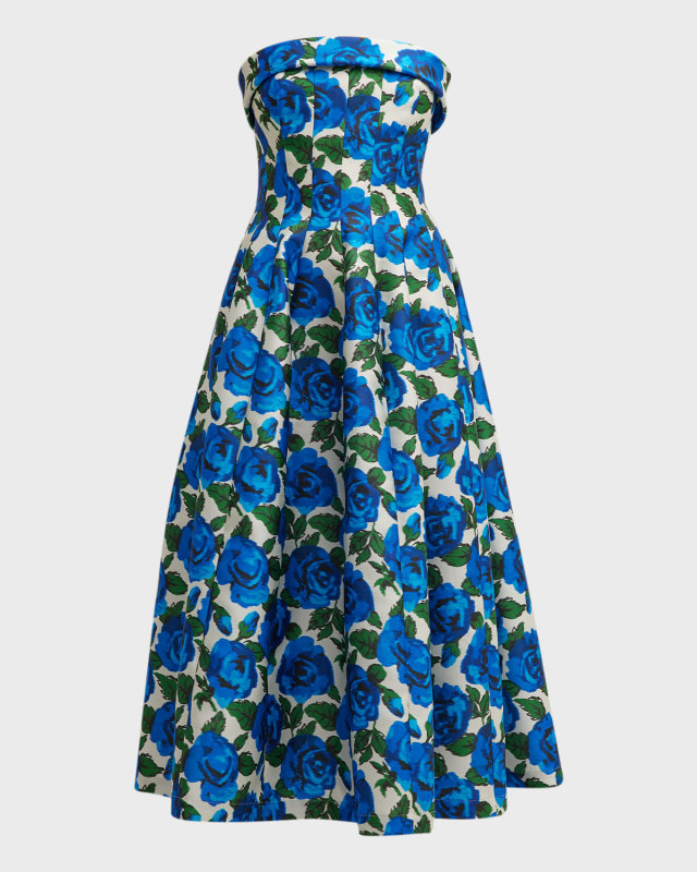 Floral Strapless A-Line Midi Dress